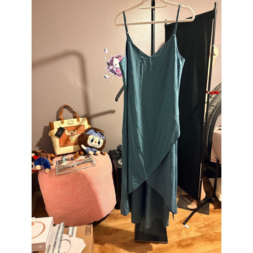 Halara Teal Blue Breezey High Low Maxi Dress V-Neck Adjustable Straps Large NWT